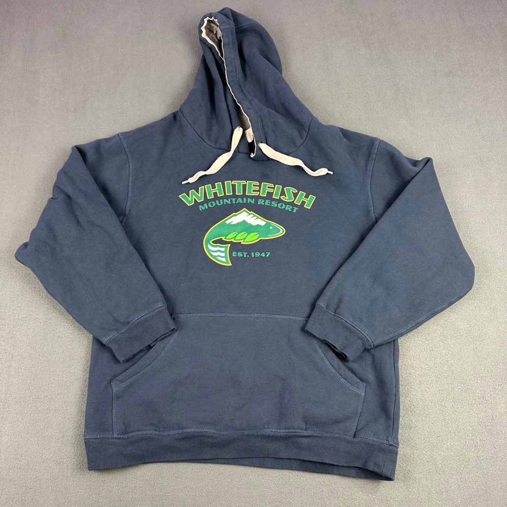Ouray Whitefish Mountain Resort Hoodie Mens M Navy Blue Montana Ski Pullover